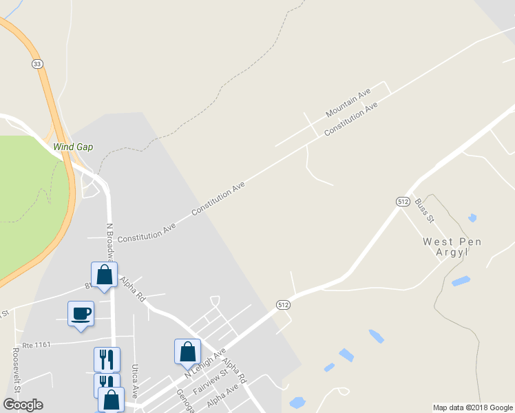 map of restaurants, bars, coffee shops, grocery stores, and more near 1050 Constitution Avenue in Pen Argyl