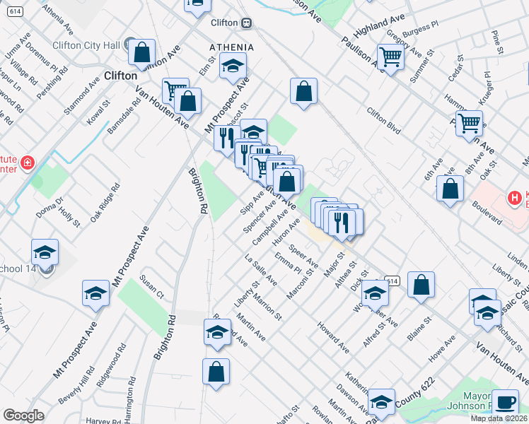 map of restaurants, bars, coffee shops, grocery stores, and more near 223 Speer Avenue in Clifton