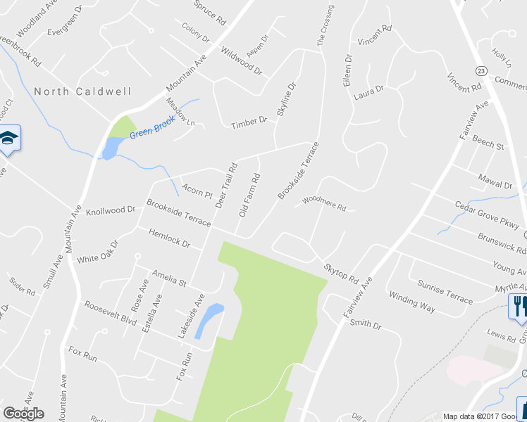 map of restaurants, bars, coffee shops, grocery stores, and more near 37 Brookside Terrace in Caldwell