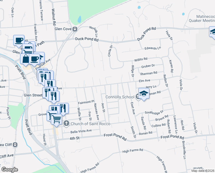 map of restaurants, bars, coffee shops, grocery stores, and more near 9 Conway Court in Glen Cove
