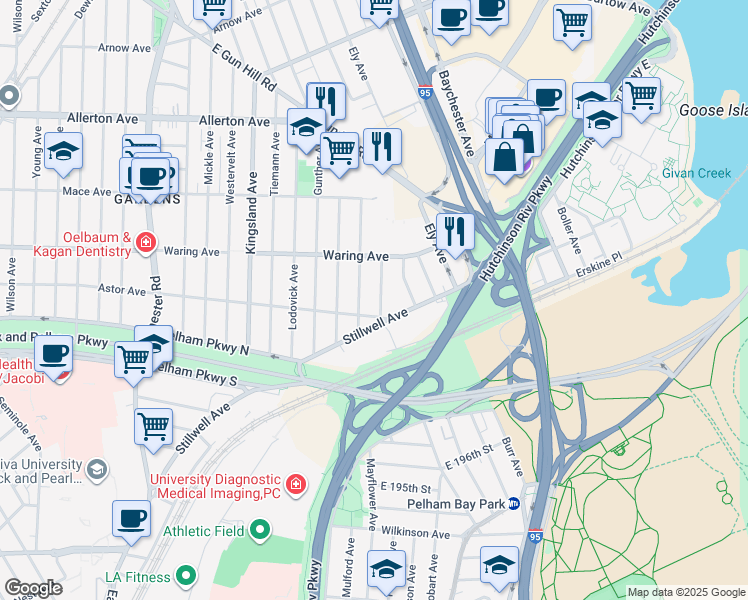 map of restaurants, bars, coffee shops, grocery stores, and more near 2362 Bruner Avenue in Bronx