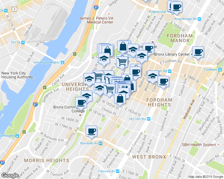 map of restaurants, bars, coffee shops, grocery stores, and more near 2274 Doctor Martin Luther King Junior Boulevard in Bronx