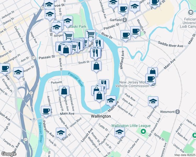 map of restaurants, bars, coffee shops, grocery stores, and more near 272 8th Street in Passaic