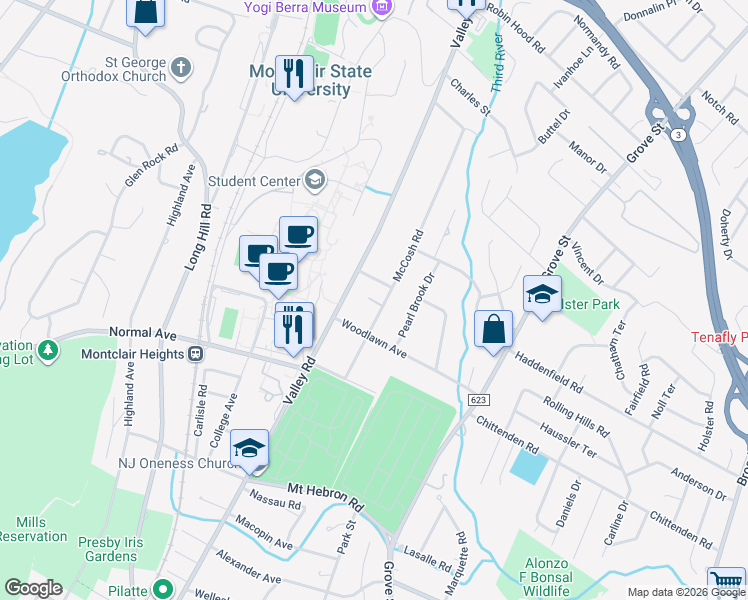 map of restaurants, bars, coffee shops, grocery stores, and more near 8 Hibben Place in Montclair