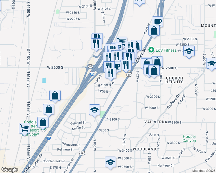 map of restaurants, bars, coffee shops, grocery stores, and more near 1005 North 500 East in North Salt Lake