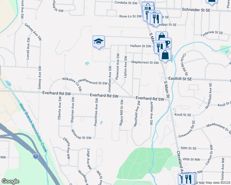 map of restaurants, bars, coffee shops, grocery stores, and more near 252 Orchard Hill Drive Southwest in North Canton