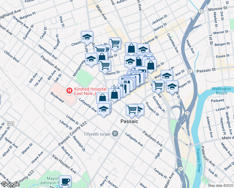 map of restaurants, bars, coffee shops, grocery stores, and more near in Passaic