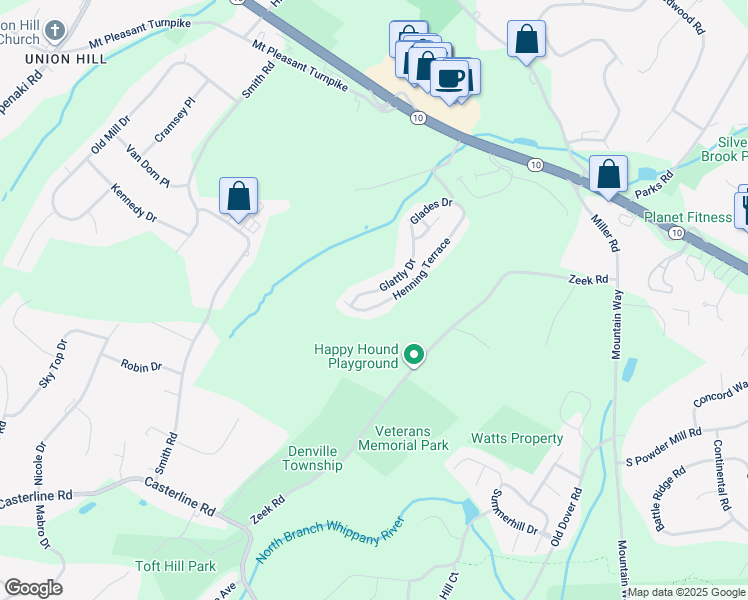 map of restaurants, bars, coffee shops, grocery stores, and more near 68 Glattly Drive in Denville