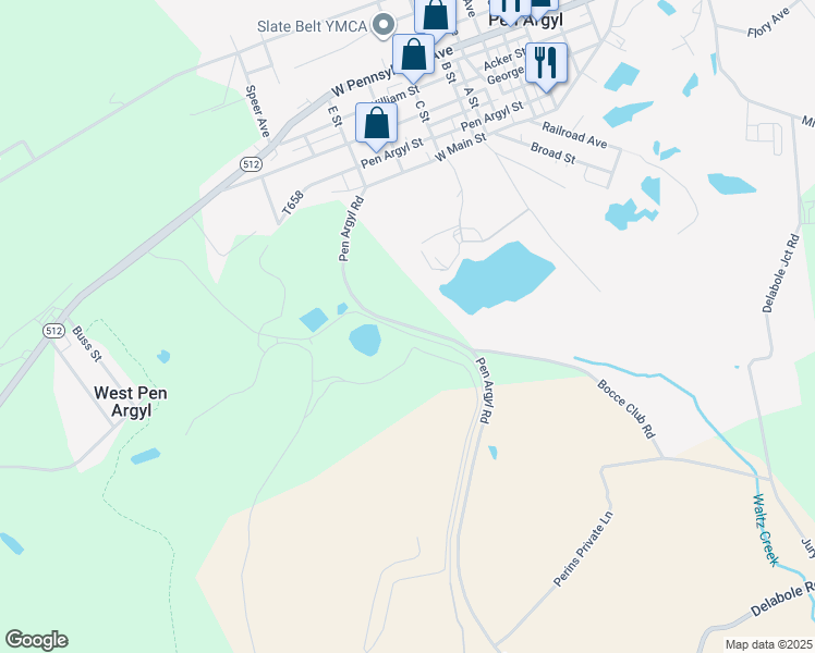 map of restaurants, bars, coffee shops, grocery stores, and more near in Pen Argyl