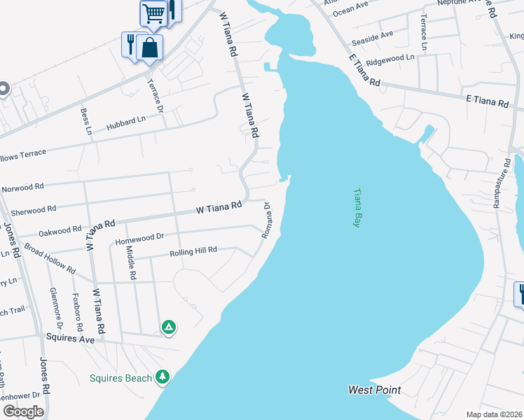 map of restaurants, bars, coffee shops, grocery stores, and more near 8 Romana Drive in Hampton Bays