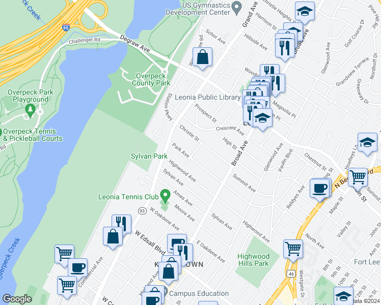 map of restaurants, bars, coffee shops, grocery stores, and more near 116 Orchard Place in Leonia