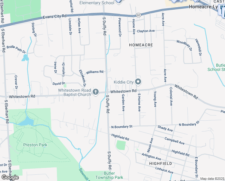 map of restaurants, bars, coffee shops, grocery stores, and more near 200 Whitestown Village in Butler