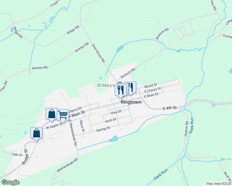 map of restaurants, bars, coffee shops, grocery stores, and more near 89 north hancock st in Ringtown