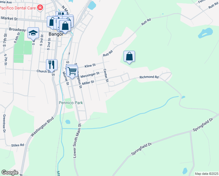 map of restaurants, bars, coffee shops, grocery stores, and more near 404 Richmond Road in Bangor
