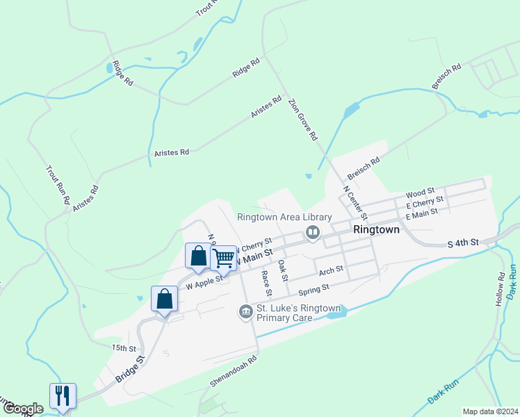 map of restaurants, bars, coffee shops, grocery stores, and more near 6th Street in Ringtown