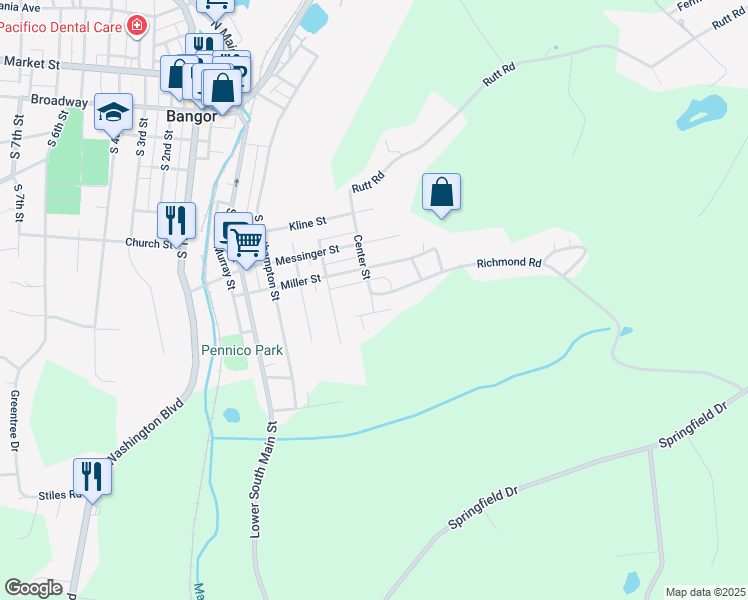 map of restaurants, bars, coffee shops, grocery stores, and more near 404 Richmond Road in Bangor
