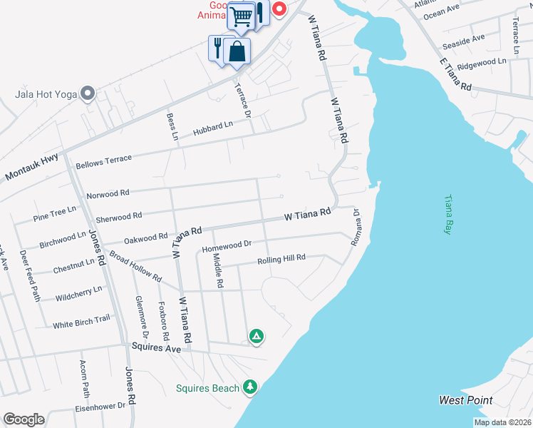 map of restaurants, bars, coffee shops, grocery stores, and more near 7 Sherwood Road in Hampton Bays