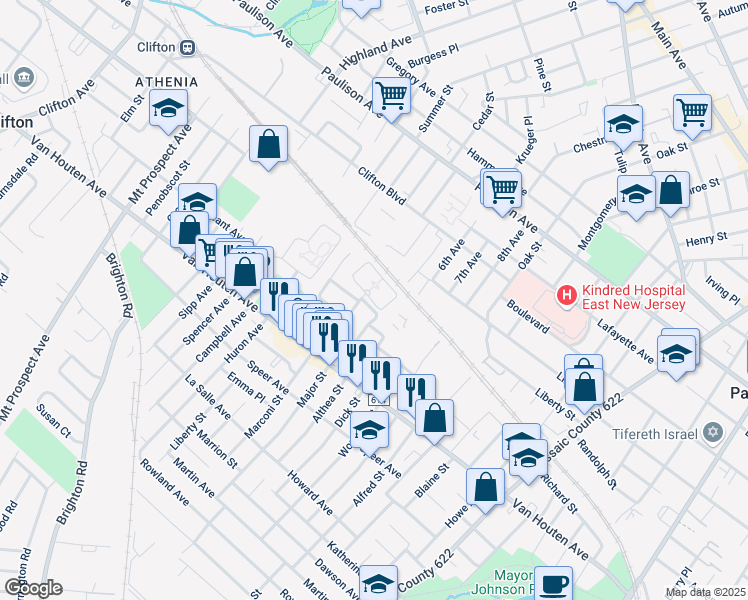 map of restaurants, bars, coffee shops, grocery stores, and more near Unnamed Road in Clifton