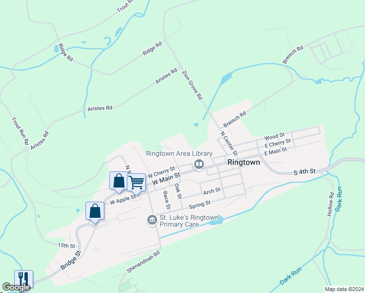 map of restaurants, bars, coffee shops, grocery stores, and more near 6th Street in Ringtown