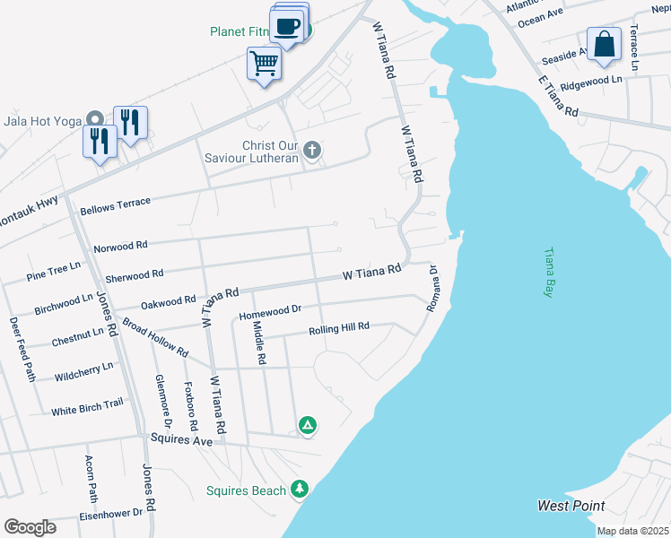 map of restaurants, bars, coffee shops, grocery stores, and more near 7 Sherwood Road in Hampton Bays