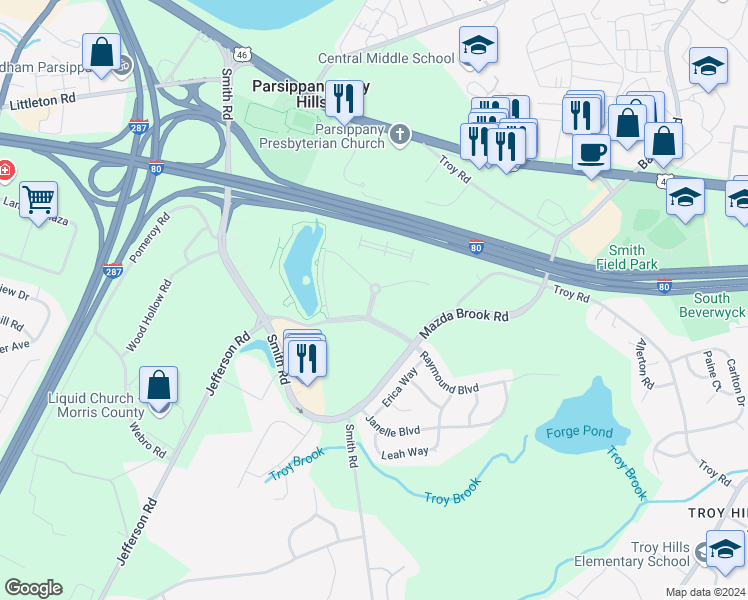 map of restaurants, bars, coffee shops, grocery stores, and more near 200 Kimball Drive in Parsippany-Troy Hills
