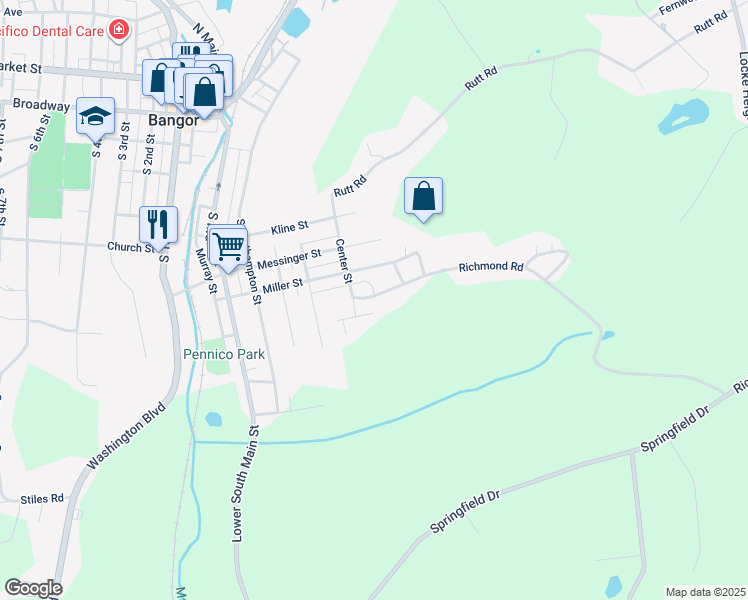 map of restaurants, bars, coffee shops, grocery stores, and more near 436 Richmond Road in Bangor