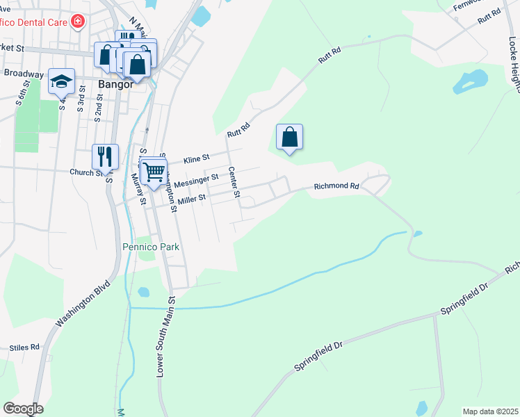 map of restaurants, bars, coffee shops, grocery stores, and more near 442 Richmond Road in Bangor