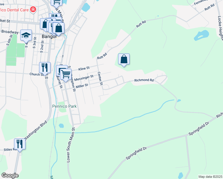 map of restaurants, bars, coffee shops, grocery stores, and more near 442 Richmond Road in Bangor