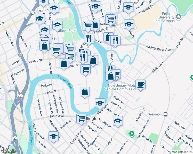 map of restaurants, bars, coffee shops, grocery stores, and more near 272 8th St in Passaic