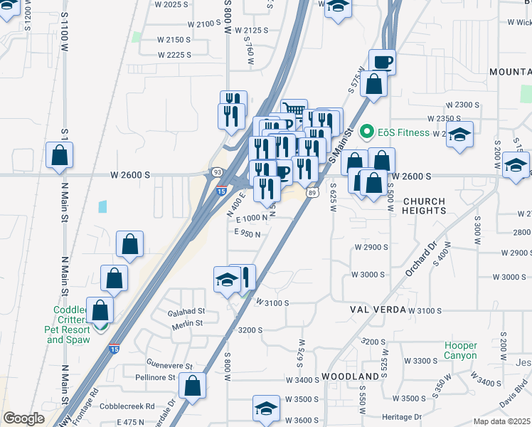 map of restaurants, bars, coffee shops, grocery stores, and more near 1005 North 500 East in North Salt Lake