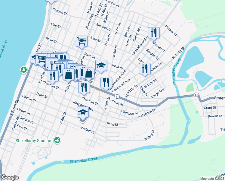 map of restaurants, bars, coffee shops, grocery stores, and more near 21 Fairmount Avenue in Sunbury
