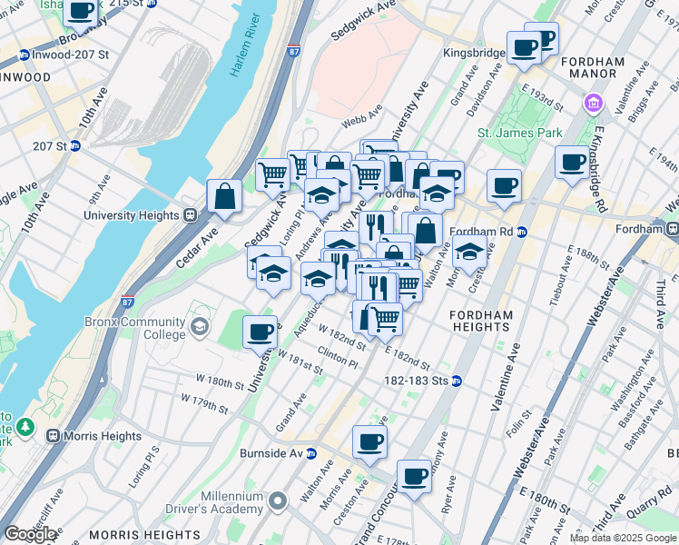 map of restaurants, bars, coffee shops, grocery stores, and more near 2274 Doctor Martin Luther King Junior Boulevard in Bronx