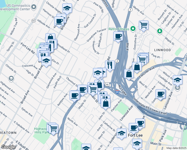 map of restaurants, bars, coffee shops, grocery stores, and more near 137 Hoefleys Lane in Leonia