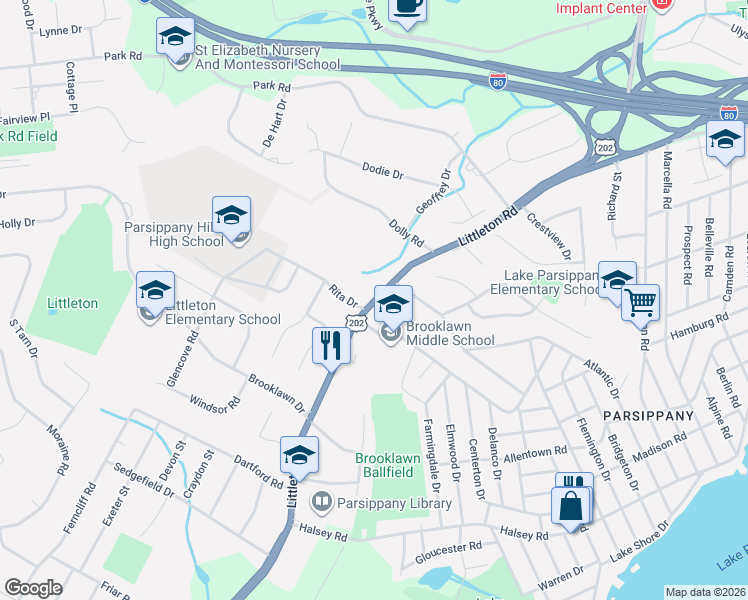 map of restaurants, bars, coffee shops, grocery stores, and more near 1100 Littleton Road in Morris Plains