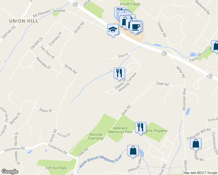 map of restaurants, bars, coffee shops, grocery stores, and more near 68 Glattly Drive in Denville