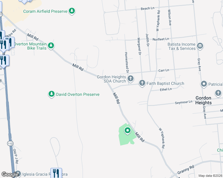 map of restaurants, bars, coffee shops, grocery stores, and more near 469 Mill Road in Coram