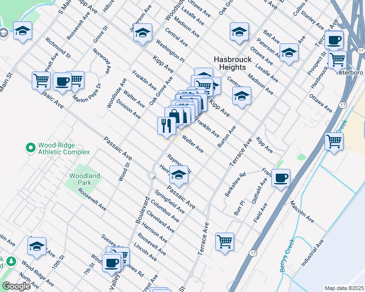 map of restaurants, bars, coffee shops, grocery stores, and more near 219 Division Ave in Hasbrouck Heights
