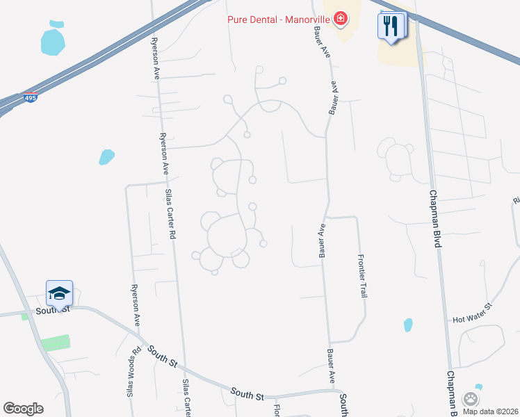 map of restaurants, bars, coffee shops, grocery stores, and more near 240 Barn Swallow Court in Manorville