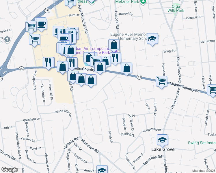 map of restaurants, bars, coffee shops, grocery stores, and more near 24 Parsnip Pond Road in Lake Grove