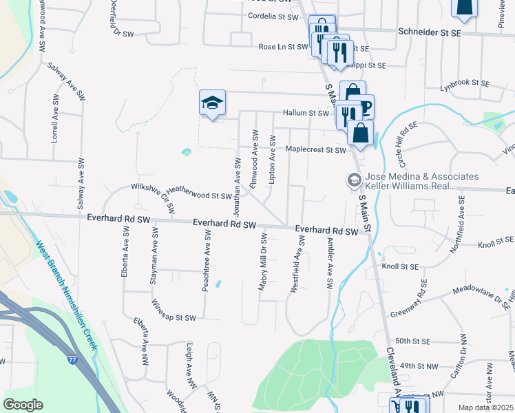 map of restaurants, bars, coffee shops, grocery stores, and more near 252 Orchard Hill Drive Southwest in North Canton