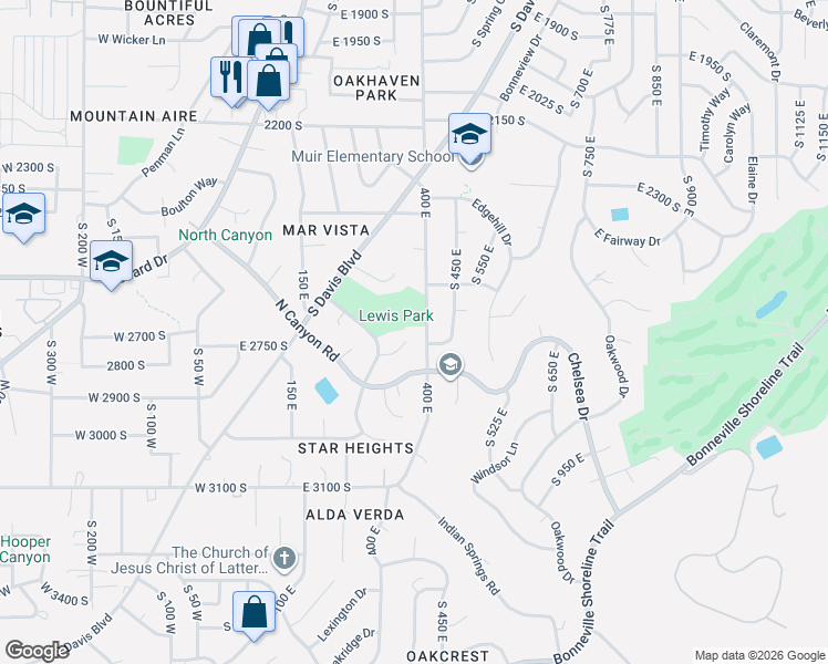 map of restaurants, bars, coffee shops, grocery stores, and more near 331 Maxine Circle in Bountiful