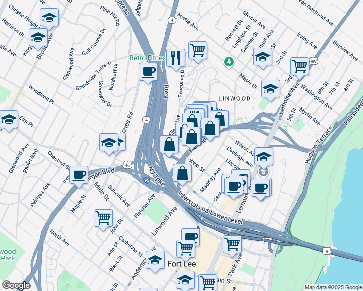 map of restaurants, bars, coffee shops, grocery stores, and more near 2168-2174 Edwin Avenue in Fort Lee
