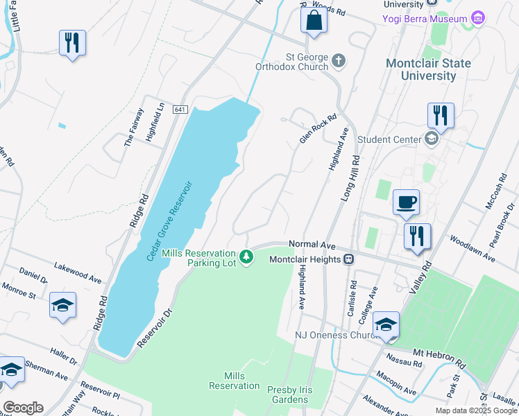 map of restaurants, bars, coffee shops, grocery stores, and more near 62 Brook Ridge Court in Cedar Grove