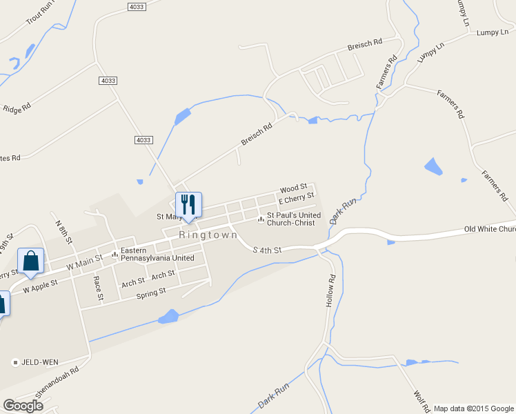 map of restaurants, bars, coffee shops, grocery stores, and more near 2nd Street in Ringtown