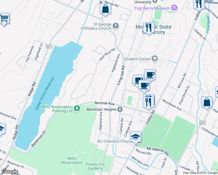 map of restaurants, bars, coffee shops, grocery stores, and more near 608 Upper Mountain Avenue in Montclair