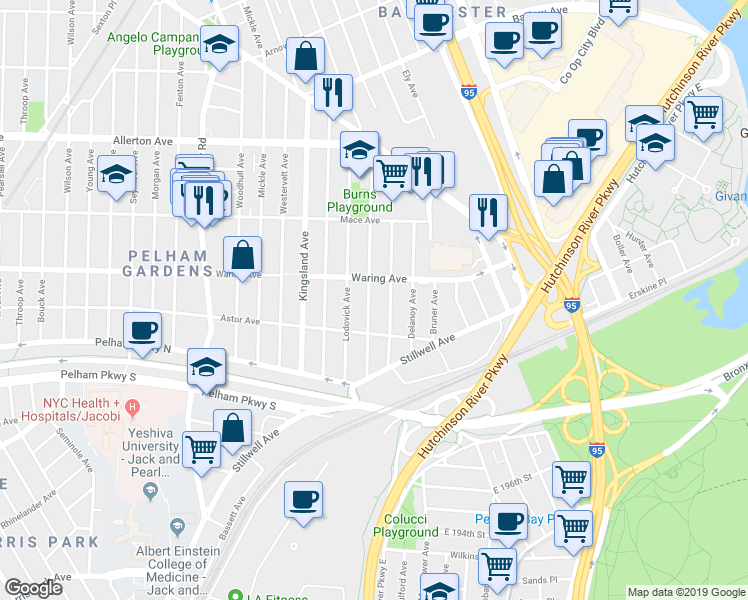 map of restaurants, bars, coffee shops, grocery stores, and more near 2336 Gunther Avenue in Bronx