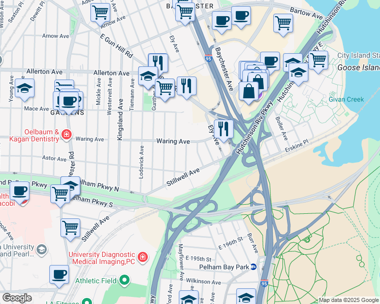 map of restaurants, bars, coffee shops, grocery stores, and more near 2362 Bruner Avenue in Bronx