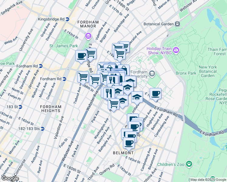 map of restaurants, bars, coffee shops, grocery stores, and more near 4758 Third Avenue in The Bronx