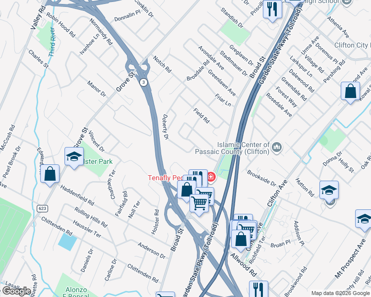map of restaurants, bars, coffee shops, grocery stores, and more near 31 Doherty Drive in Clifton