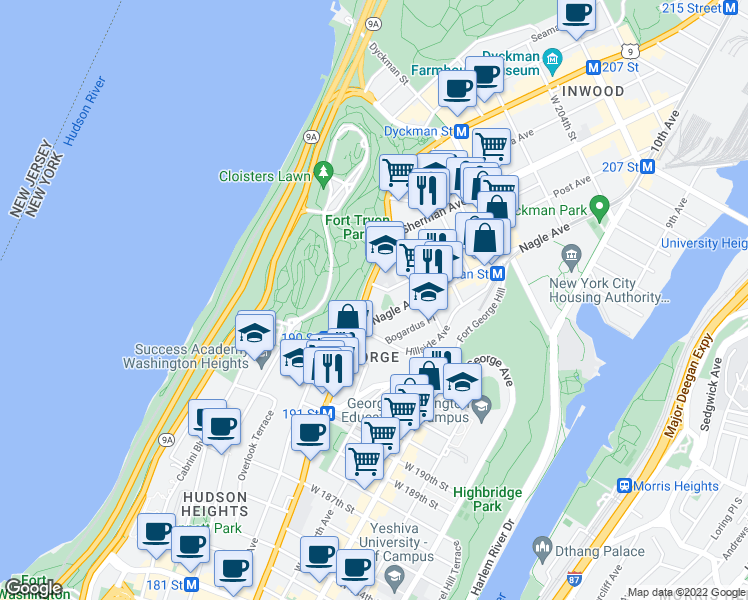 map of restaurants, bars, coffee shops, grocery stores, and more near in New York